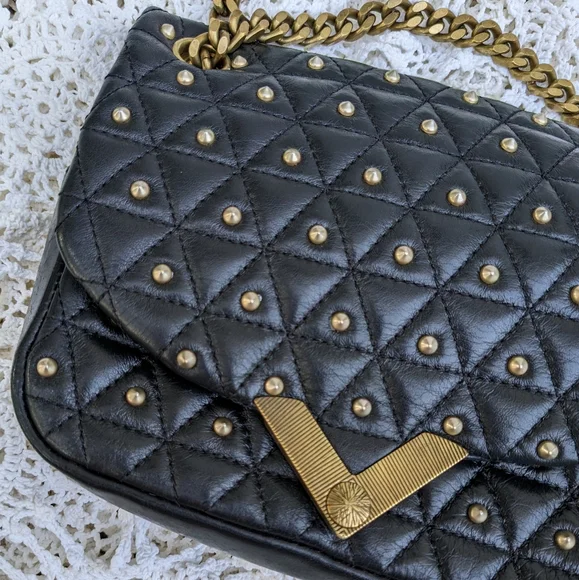 The Kooples Stella Studded Bag Black Leather + Brass Chain - Picture 3 of 17